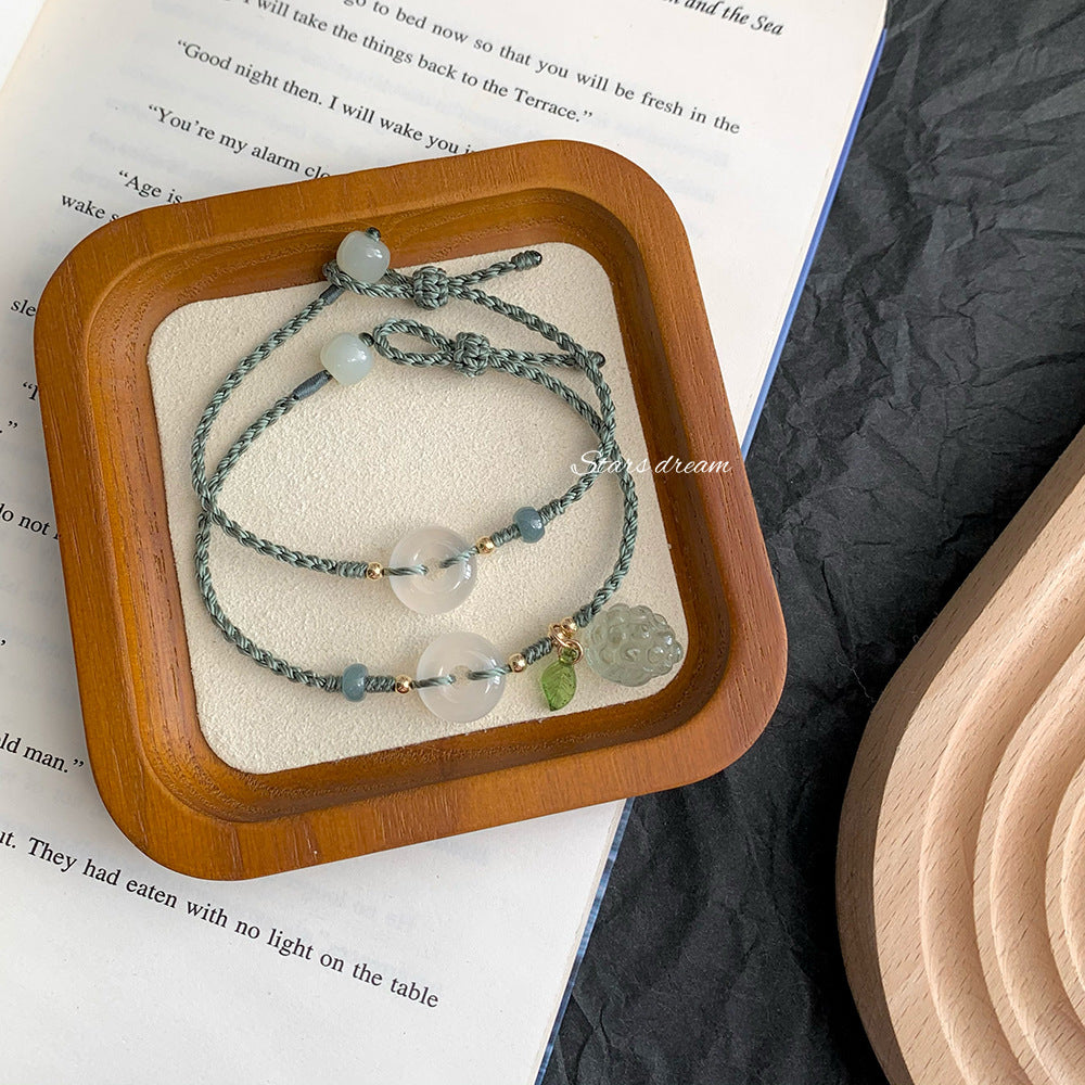 Natürliche weiße Chalcedon-Jade-Handgelenkkette für Damen mit Kristallarmbändern