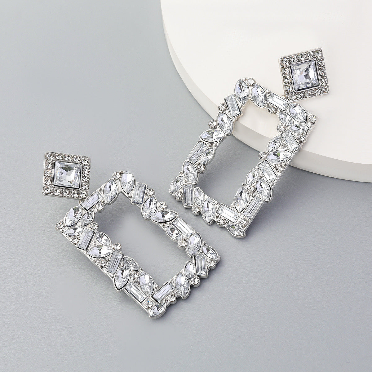 Women's Rectangular Alloy Diamond Rhinestone Colorful Crystals Geometric Earrings