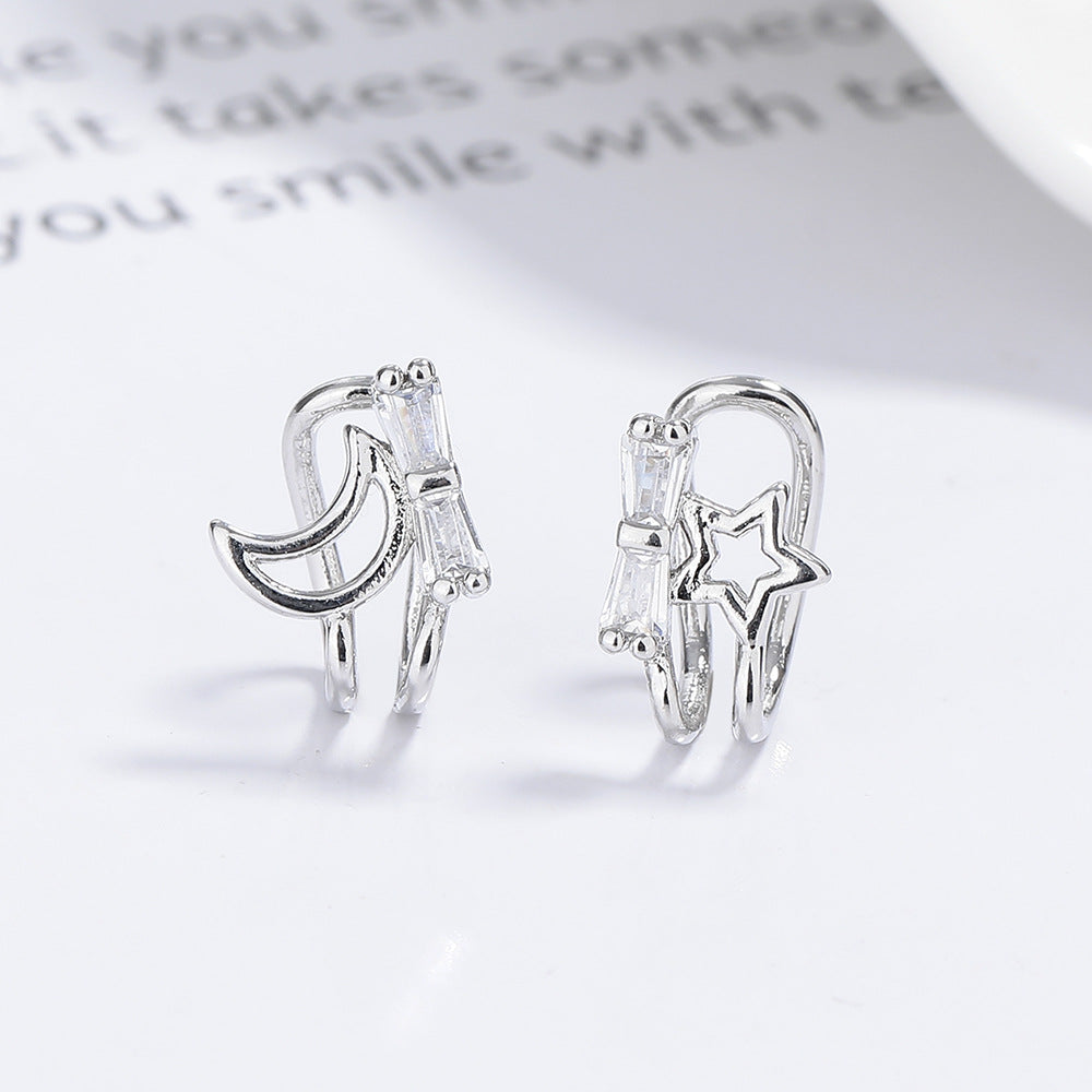 Hollow Asymmetric Star Moon No Pierced Small Fresh Artistic Inlaid Ear Clip