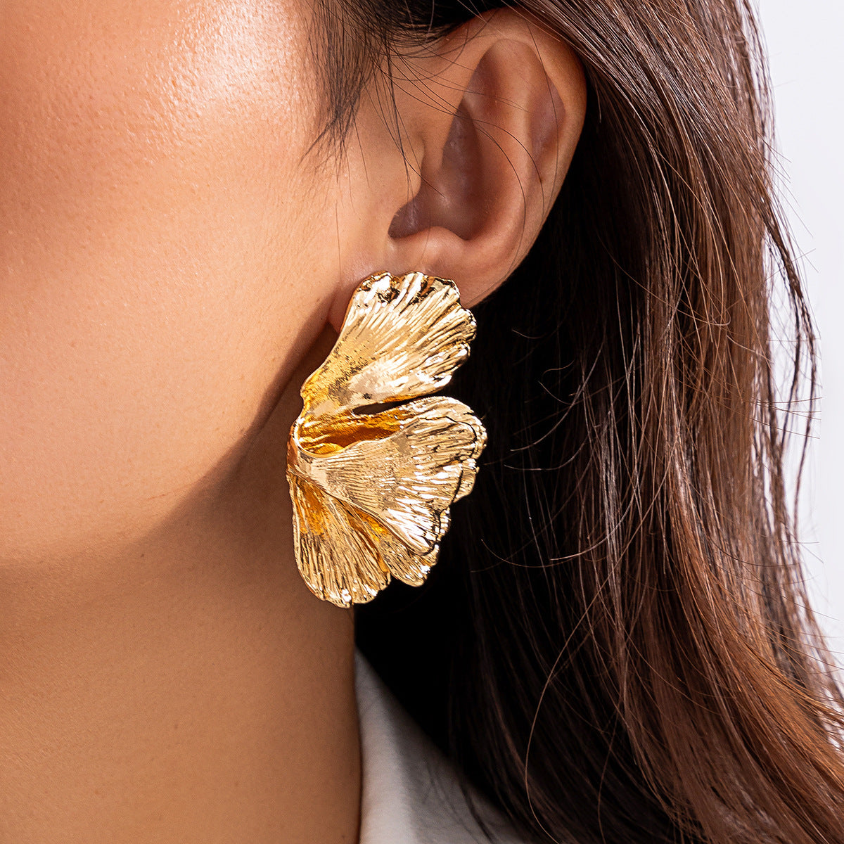 Liquid Fluid Metal Lotus Leaf Ear Niche Bag Earrings