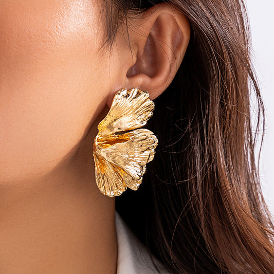 Liquid Fluid Metal Lotus Leaf Ear Niche Bag Earrings