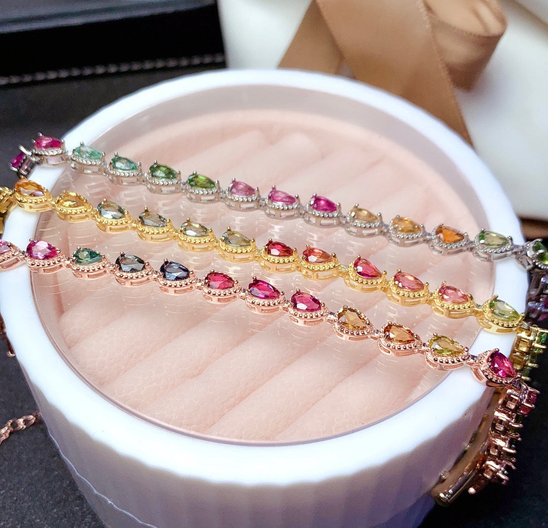 Women's Natural Candy Tourmaline Fashion Sier Plated Bracelets