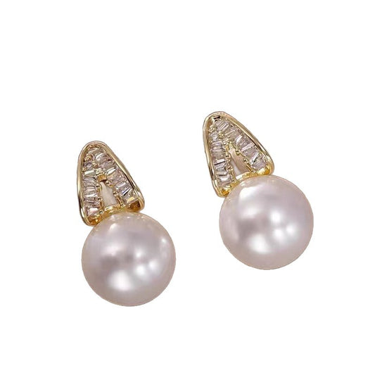 Women's Luxury Fashion Elegant Pearl Niche High-grade Zircon For Clasp Stud Earrings