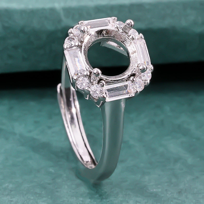 Frame Inlaid Round Pointed Bottom Chinese Diamond Personality Rings