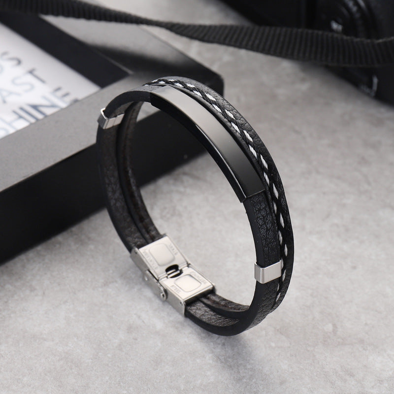 Leather Stainless Steel Punk Glossy Personality Bracelets