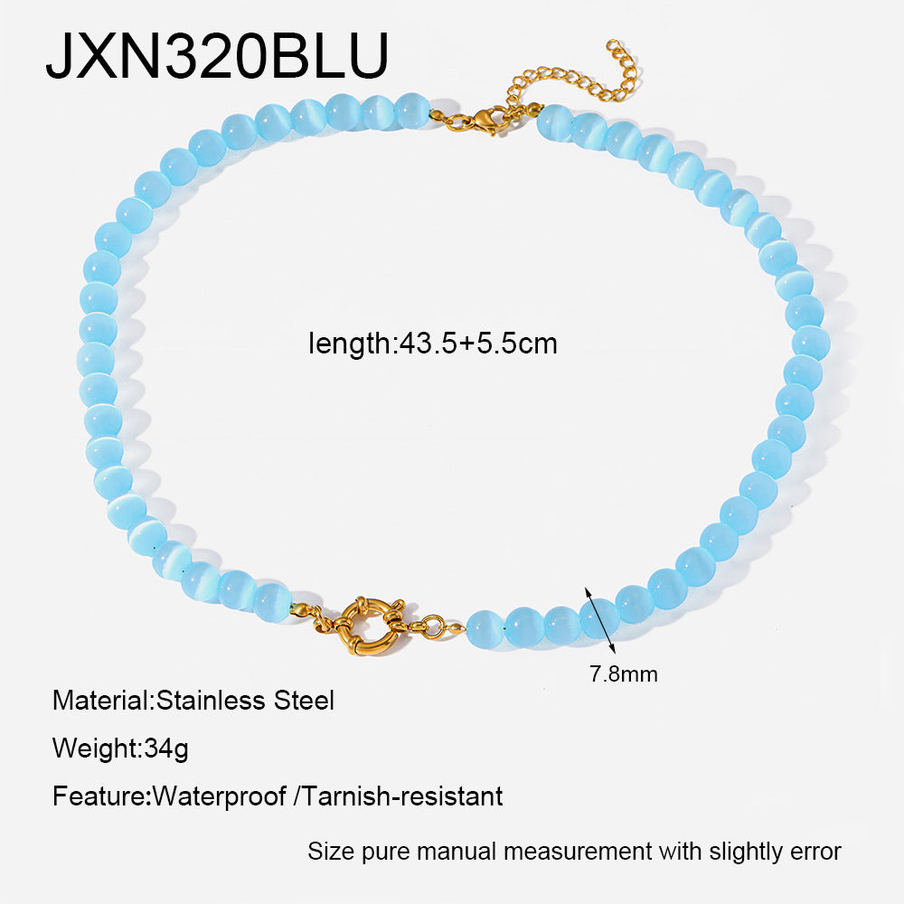 Women's Fresh Rainbow Cat Eye Glass Gold-plated Stainless Steel Summer Dopamine Necklaces