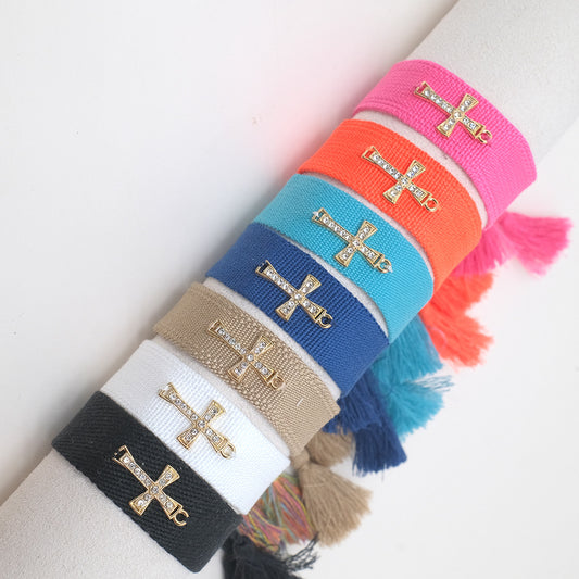 Cross Hand-woven Bohemian Embroidered Letter Wrist Bracelets