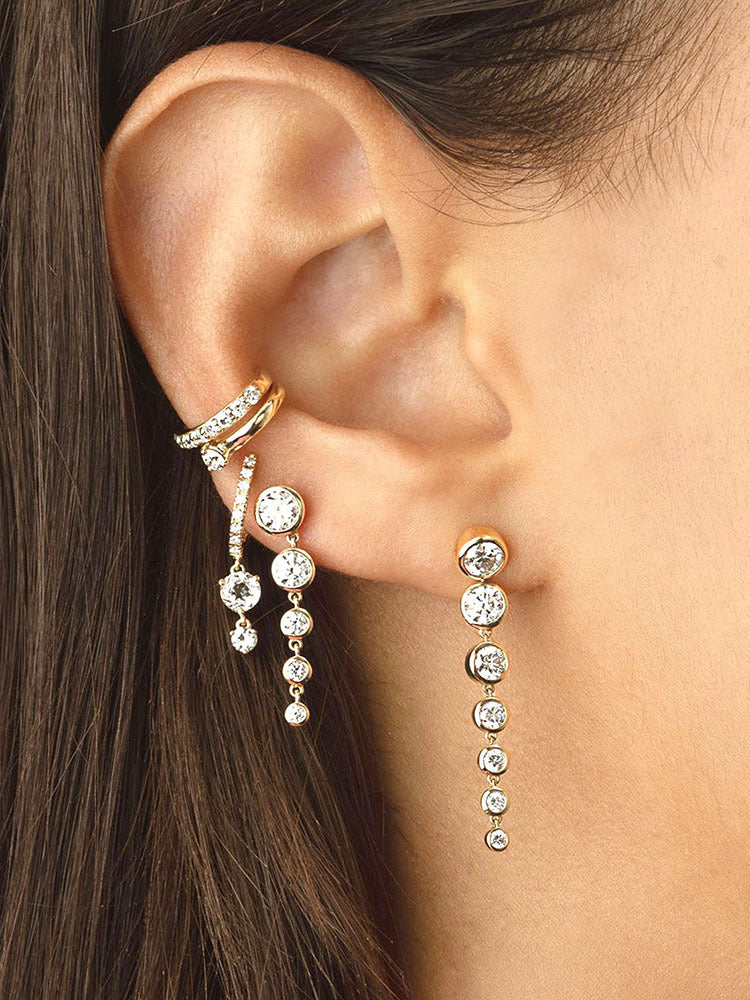 Sier Needle Tail Chain Rhinestone Creative Simple Zircon Stud Earrings