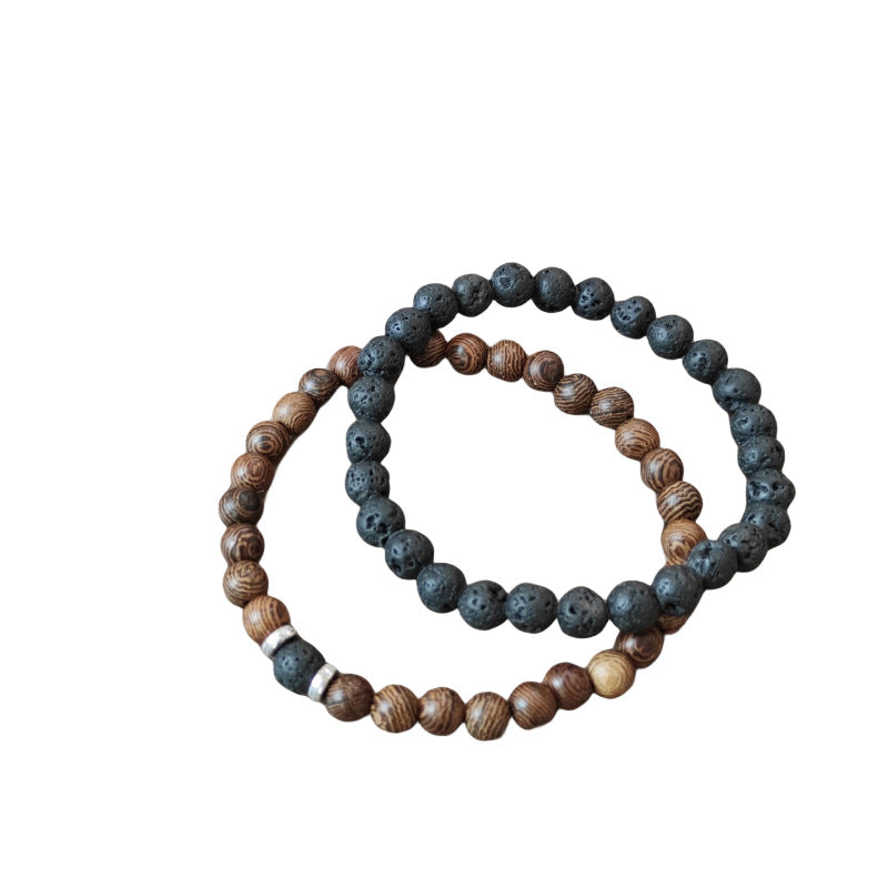 Men's Grain Natural Stone Beads Cross Printed Bracelets