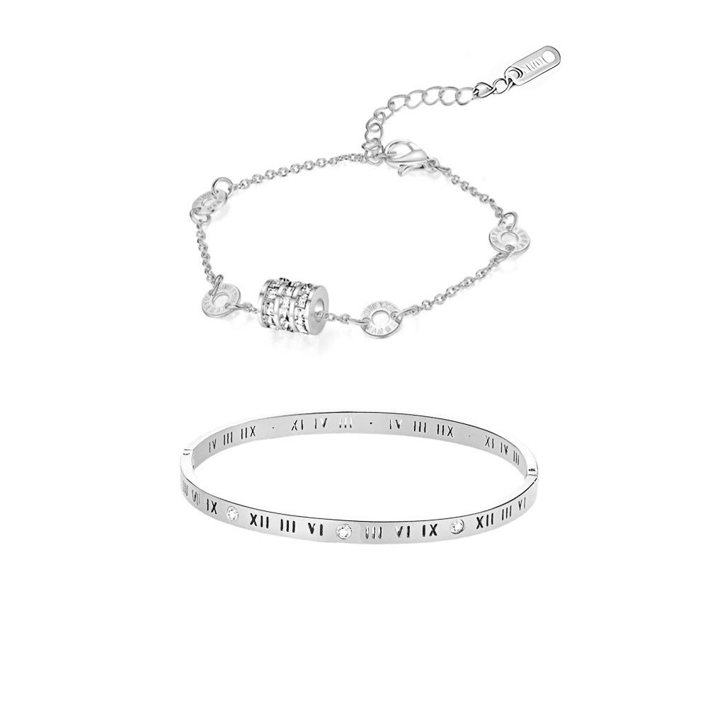 Women's Roman Small Waist Stainless Steel Fashion Twin Titanium No Bracelet