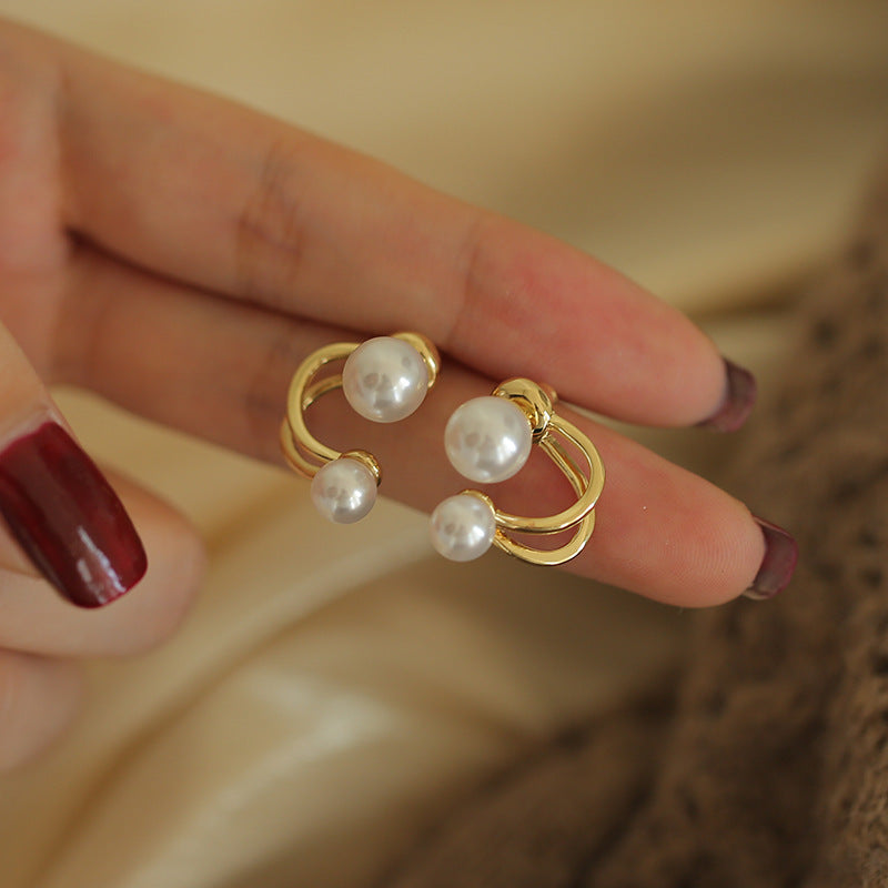 Women's Sier Needle Pearl High Sense Ear Unique Earrings