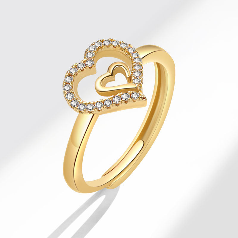 Simple Zircon Love Heart-shaped Index Finger Rings