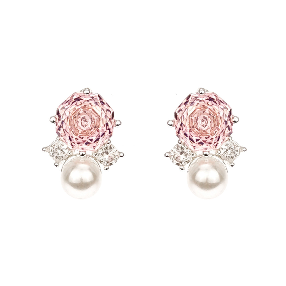 Pearl Colorful Zircon Female Fresh Temperament Stud Earrings