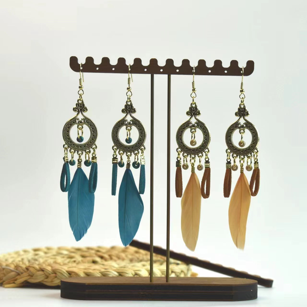 Style Vintage Feather Long Holiday Beads String Earrings