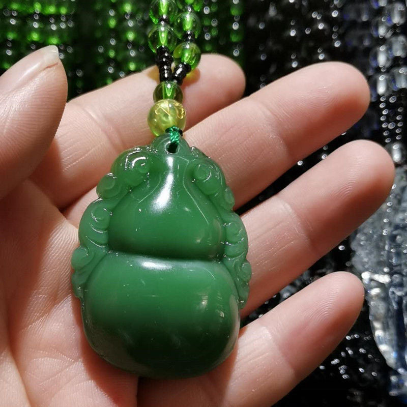 Green Jade Goddess Buddha Hand Maitreya Sweater Chain Safety Buckle Necklaces