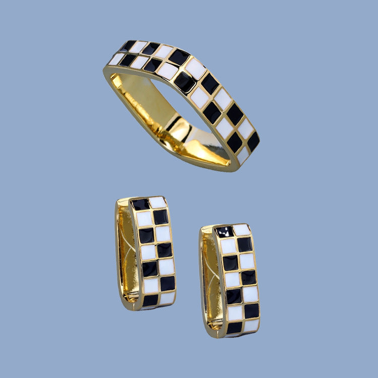 Fashion Enamel Chessboard Square Female Hipster Versatile Personality Jewelry Set