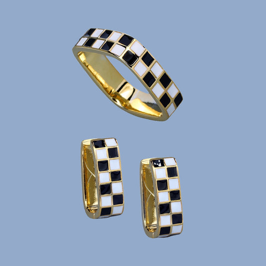 Fashion Enamel Chessboard Square Female Hipster Versatile Personality Jewelry Set