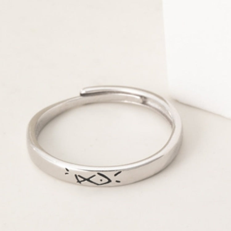 Fun Eat You Cat Fish Female Niche Design Style Open Rings