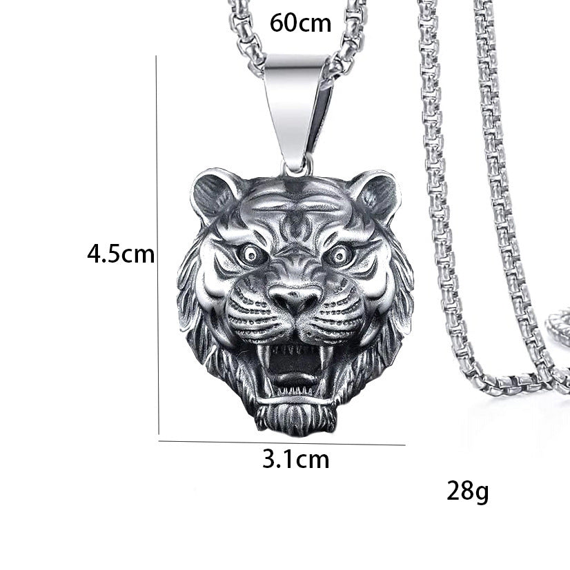 Men's Fashion Retro Domineering Tiger Head Personalized Hip Hop Simple Necklace