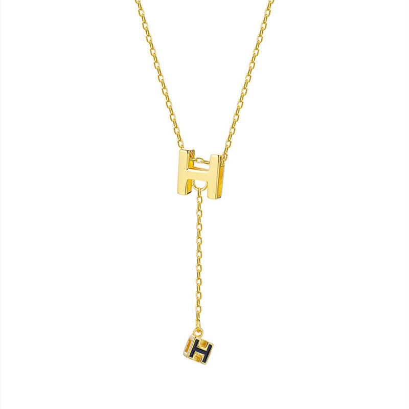 Women's Square Sterling Sier English Letter For Trendy Design Tassel Clavicle Necklace
