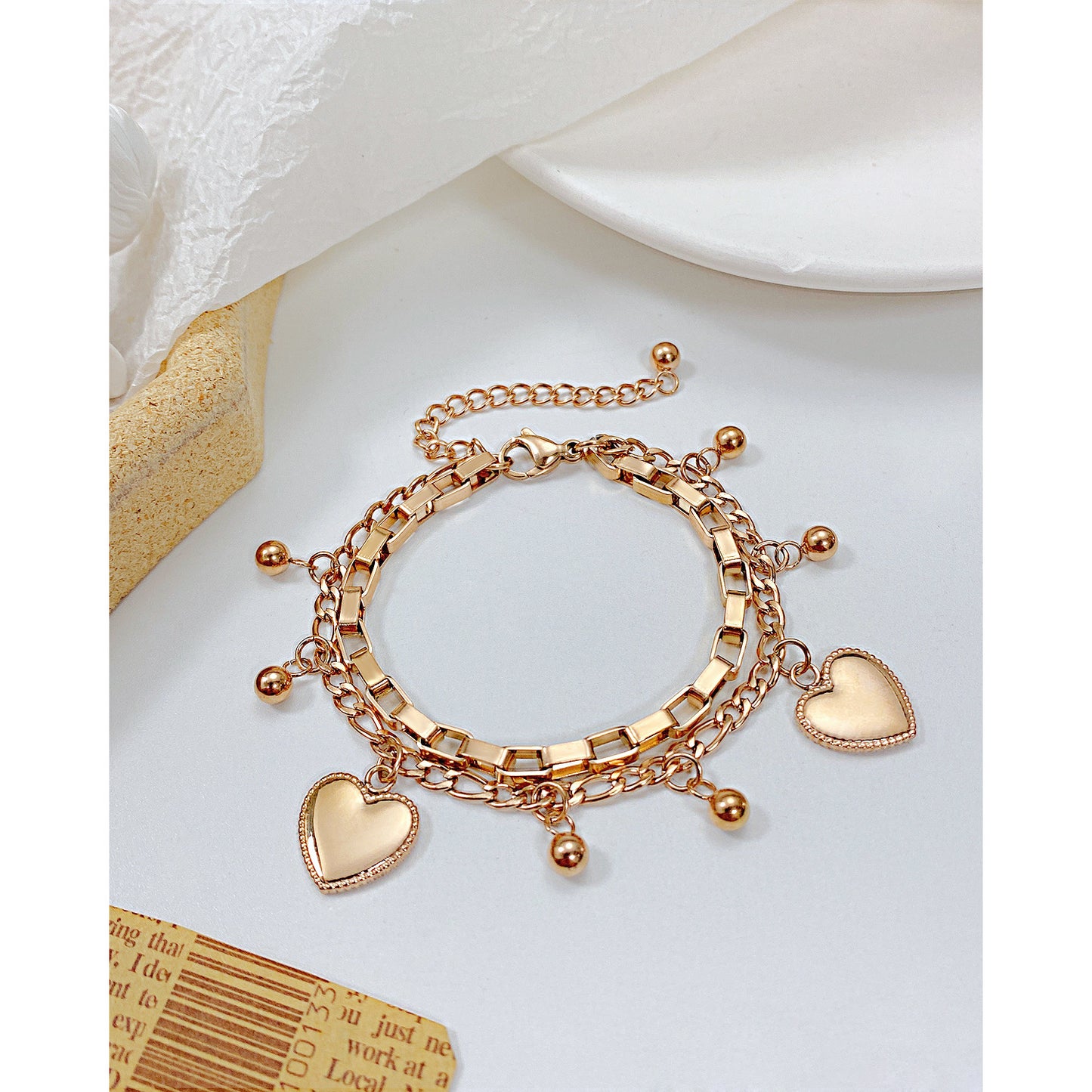 Women's Fashion Stainless Steel Round Beads Love Bracelets