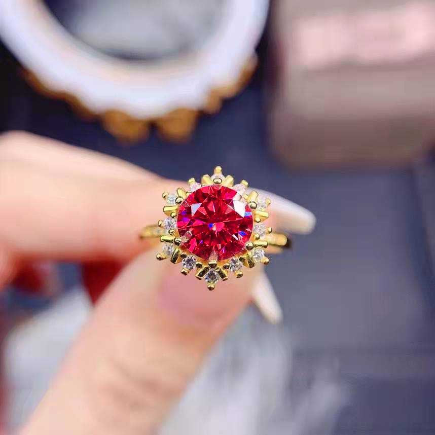 Plated Red Corundum Female Carat Snowflake Rings