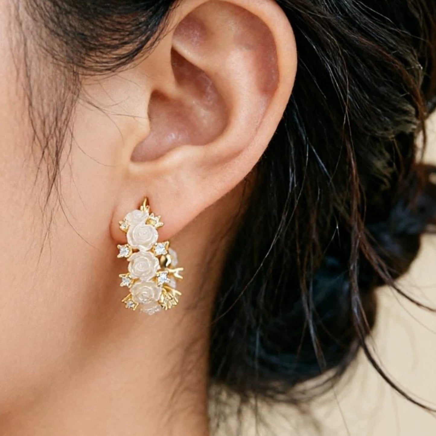 Rose Zircon High-grade Fashion Romantic Aura Female Fresh Sweet Ear Buckle