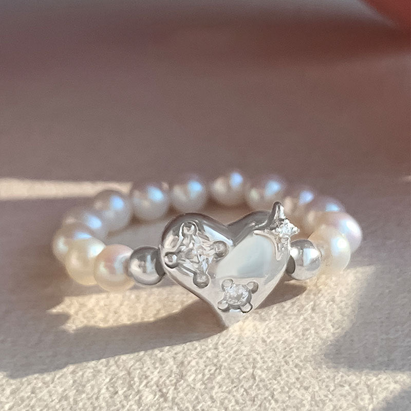 Exquisite Small Diamond Love Pearl Stitching Rings