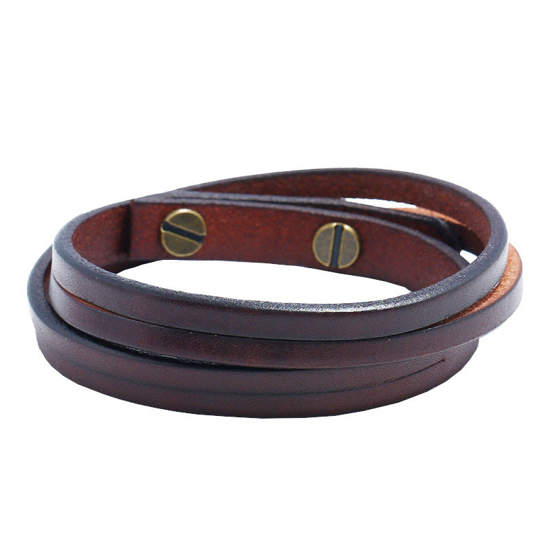 Bracelets de mode ornements en cuir de bétail simples à deux cercles pour hommes