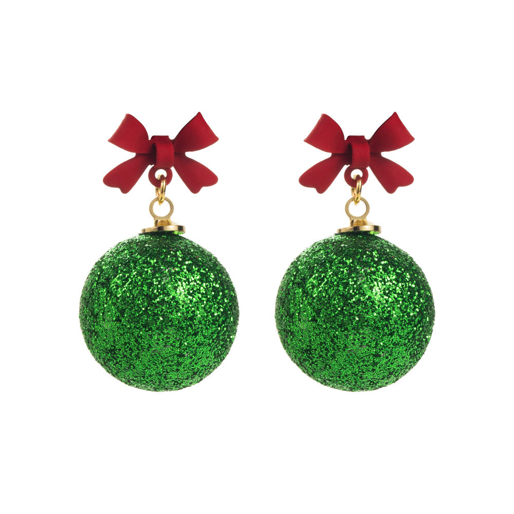 Christmas Creative Bowknot Ball Flash Powder Earrings