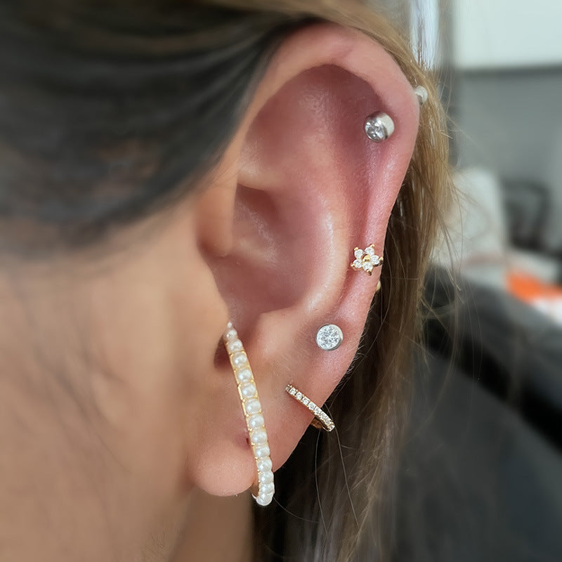 Thin Copper Inlaid Zircon Simple Ear Clip Piercing Single Wear Stud Earrings