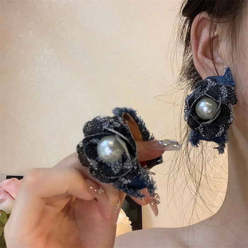 Boucles d'oreilles à fleurs en Denim, tempérament de niche tendance