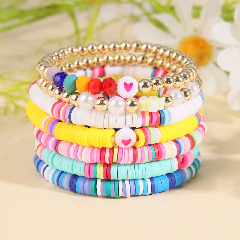Rainbow Love Beaded Polymer Clay Imitation Bracelets
