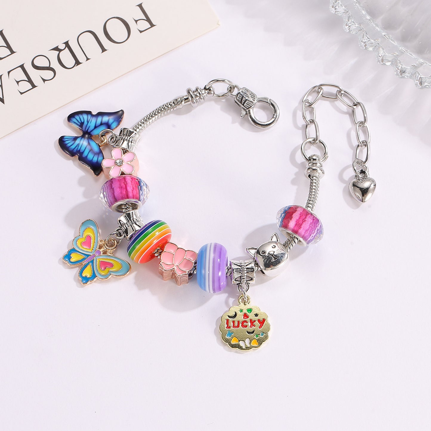 Wind Sweet Flowers Pink Butterfly Handmade String Beads Beaded Birthday Bracelets