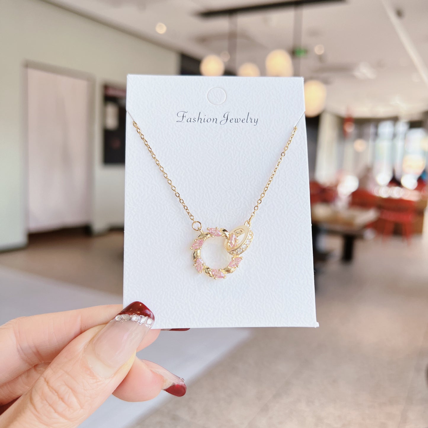 Luxury Sweet Super Pink Flowers Water Drop Female Fully Jeweled Necklace