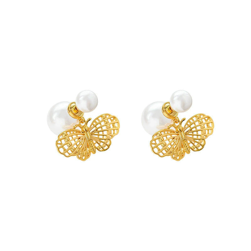 Women's Golden Butterfly Large Pearl Light Luxury Temperament High-grade Earrings