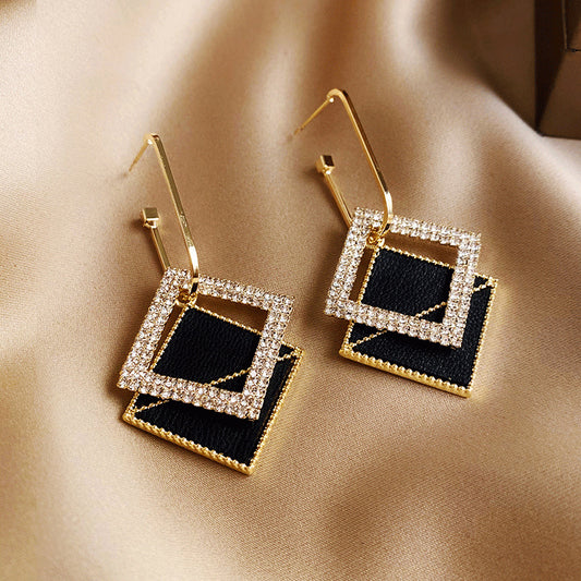 Sier Geometric Square Atmospheric Double Rectangle High-key Dignified Earrings