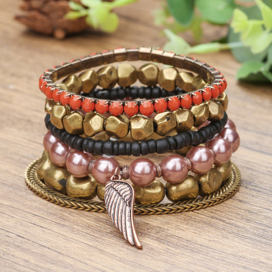 Alloy Wings Pendant Geometric Metal Pearl Bracelets