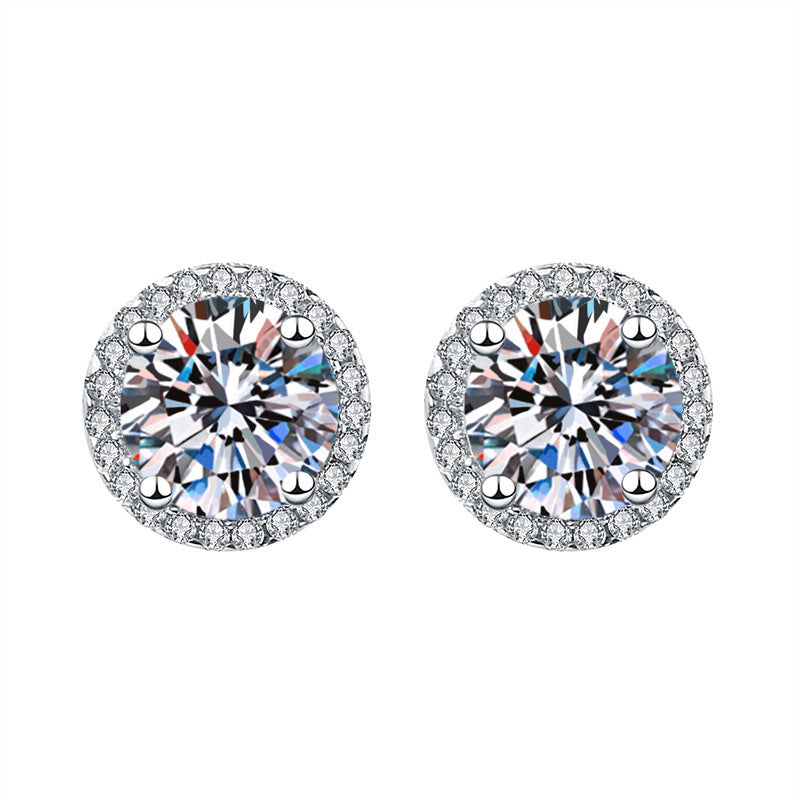 Imitation Moissanite Karat Inlaid Full Diamond Round Bag Earrings