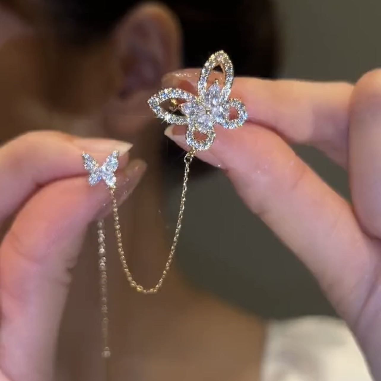 Micro Inlaid Zircon Butterfly Ear Clip Lady Temperamental Fresh Elegant Earrings
