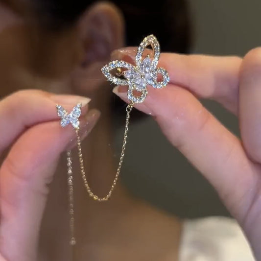 Micro Inlaid Zircon Butterfly Ear Clip Lady Temperamental Fresh Elegant Earrings