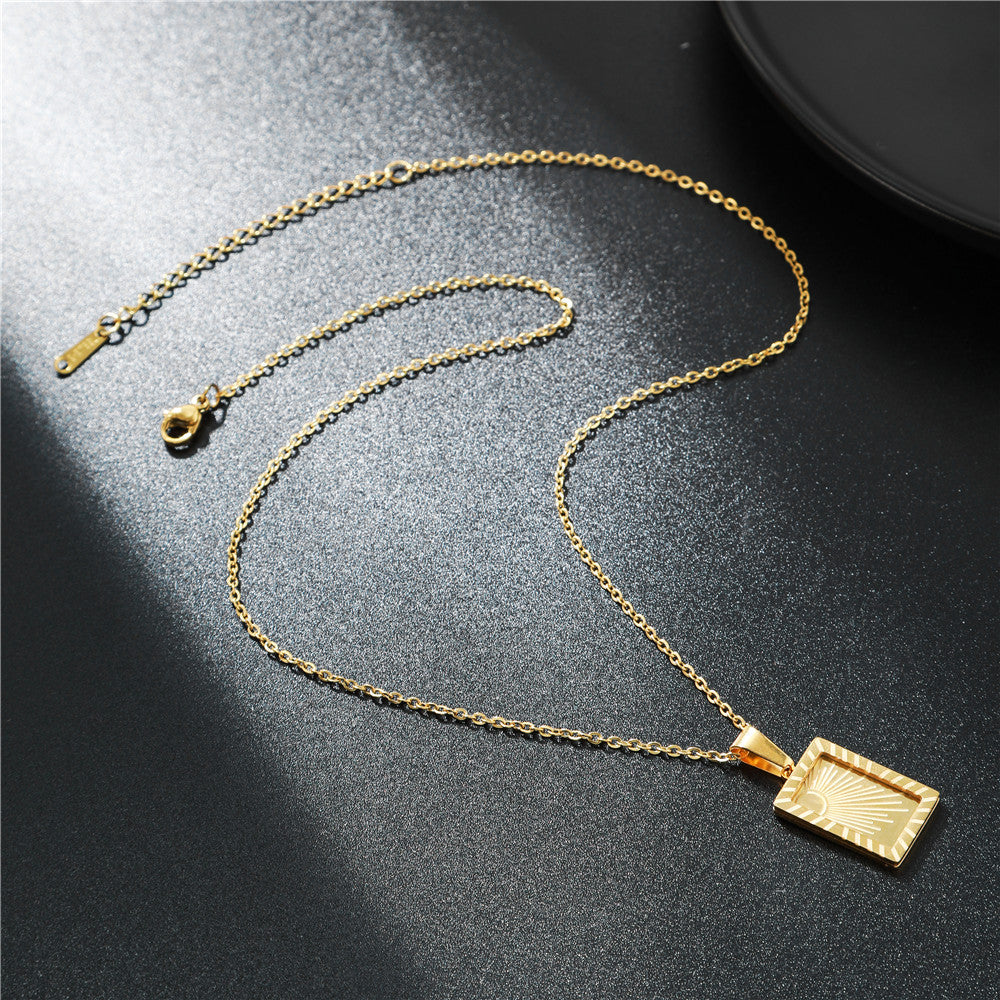 Gold Plated Stainless Steel Fashion Personality Square Sun Moon Necklaces