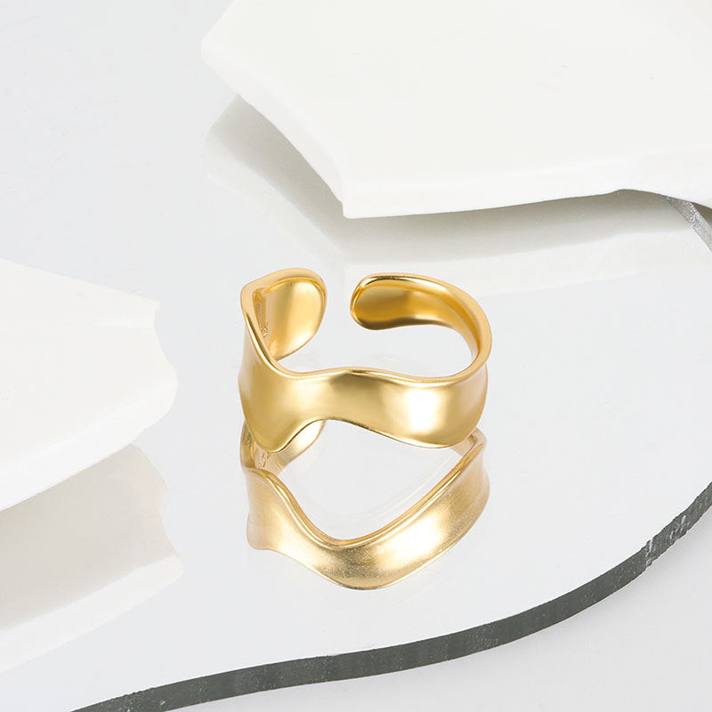 Women's Korean Style Simple Geometric Wave Pattern Open-end Rings