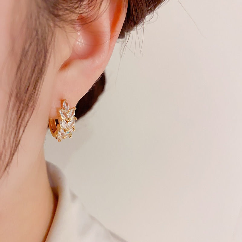 Korean Style Micro Inlaid Zircon Small Leaves Simple Earrings