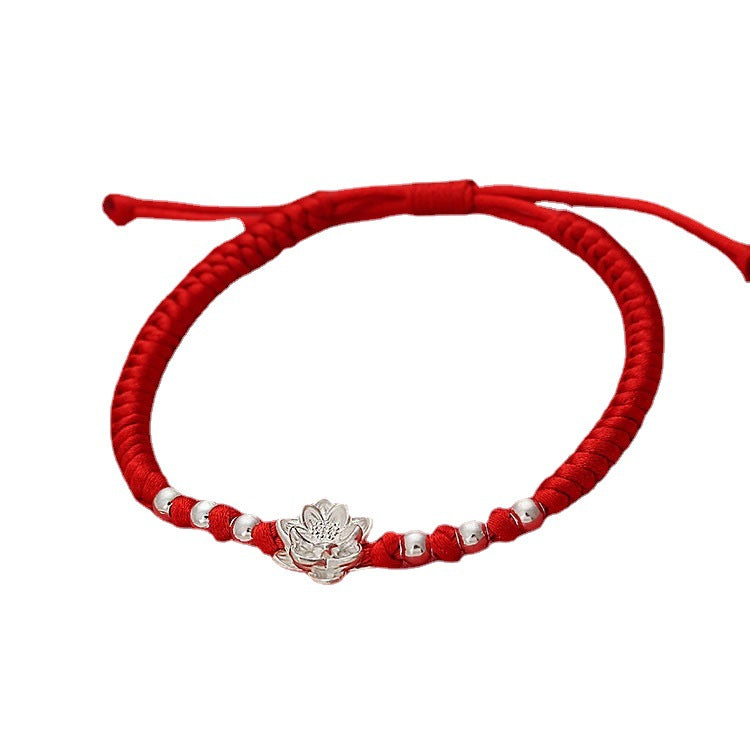 Women's Lotus Seedpod Lucky Beads Woven Red Rope Bracelets