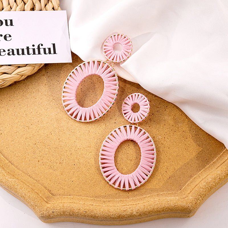 Boucles d'oreilles en cuir de couleur unie de style vacances simples