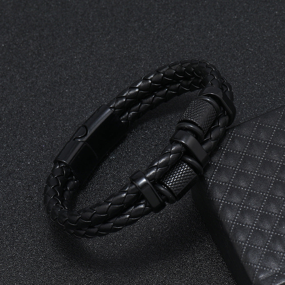 Men's Fashion Alloy Magnetic Snap Hand-woven Leather Bracelets