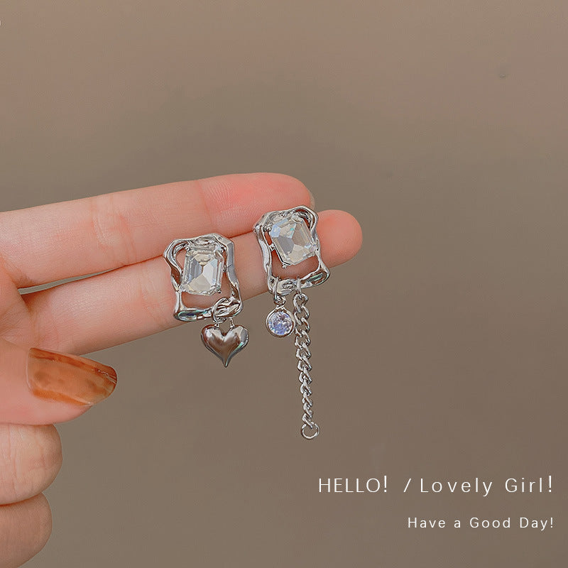 Heart-shaped Zircon Eardrops Simple Temperamental Cold Earrings