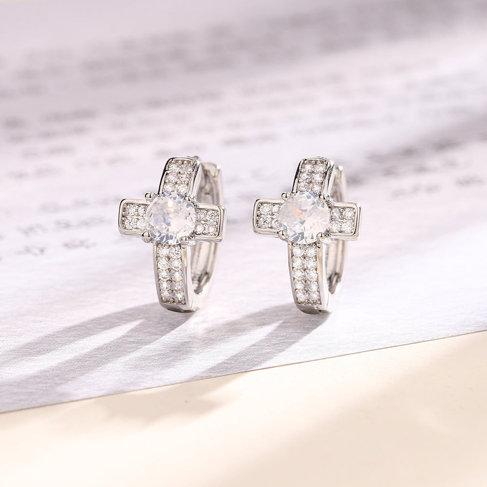 Men's & Women's Cross Trendy Fashion Handsome Street Shot Super Flash Zircon Ear Buckle