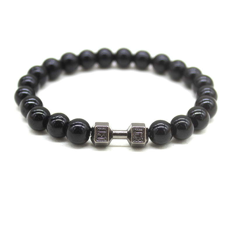 Volcanic Stone Black Matte Alloy Dumbbell Energy Bracelets